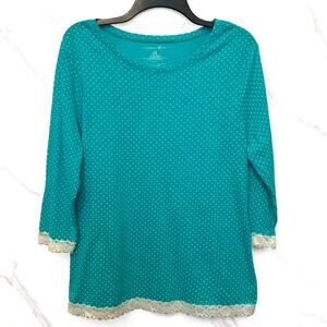 Caribbean Joe Polka Dot Top Green Lace XL
